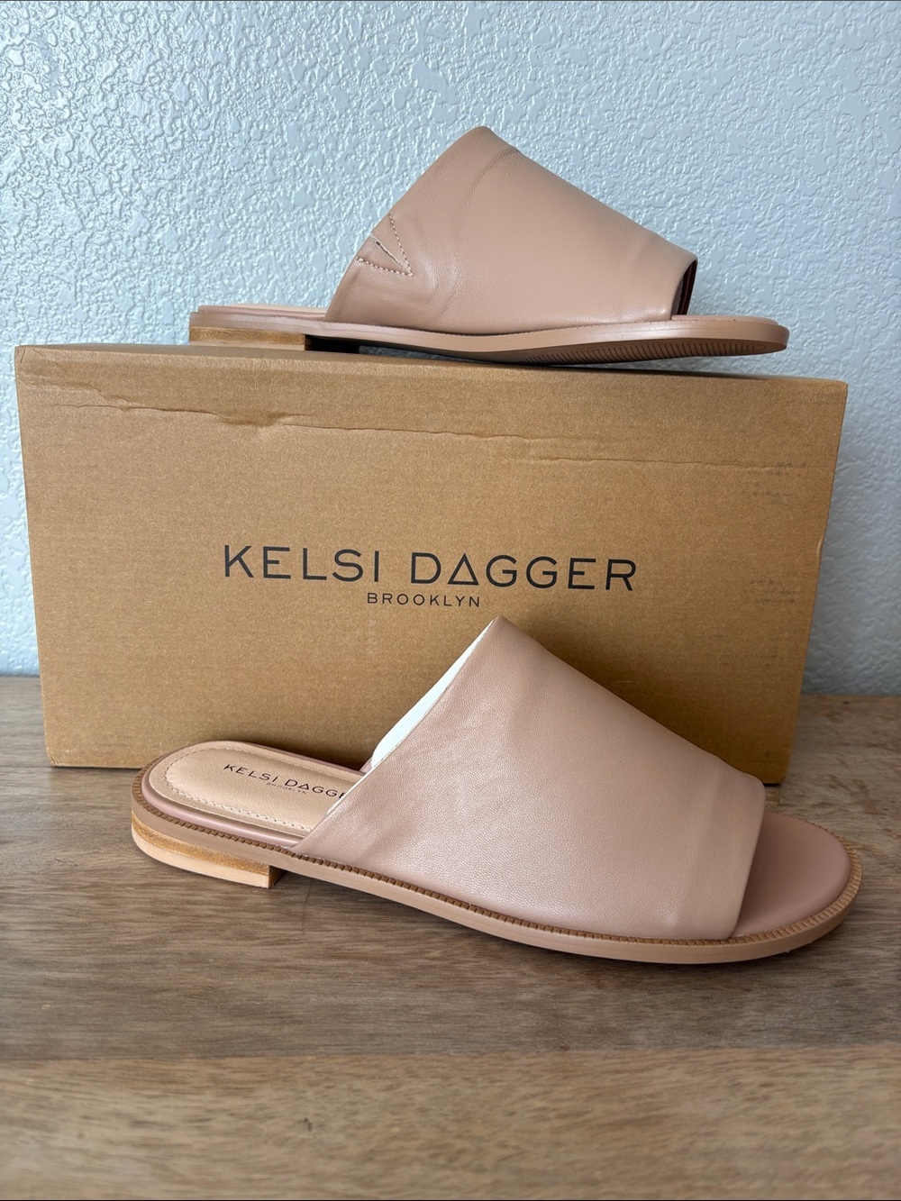 Kelsi Dagger Nude Blush Leather Slide Sandals